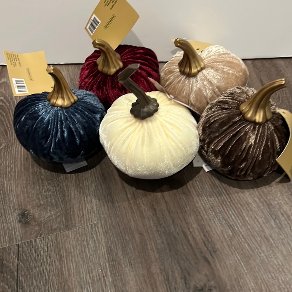 🍁 Beautiful Fall Velvet Pumpkins- Set of 5- NWT - Picture 2 of 4